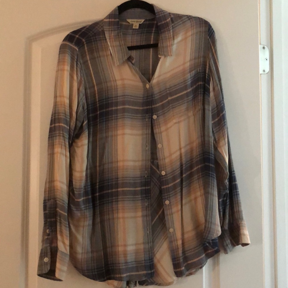 Lucky brand blue pink plaid tunic